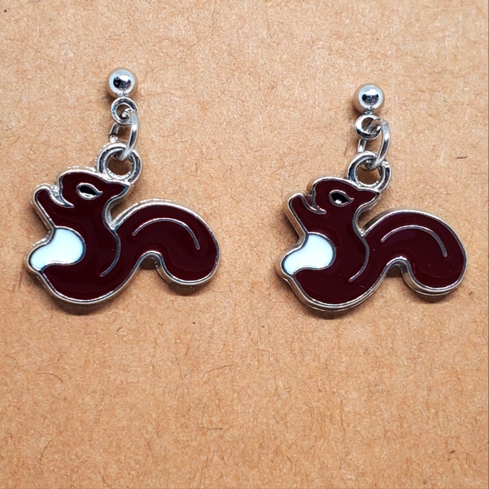 Dark Brown Squirell Earrings, New